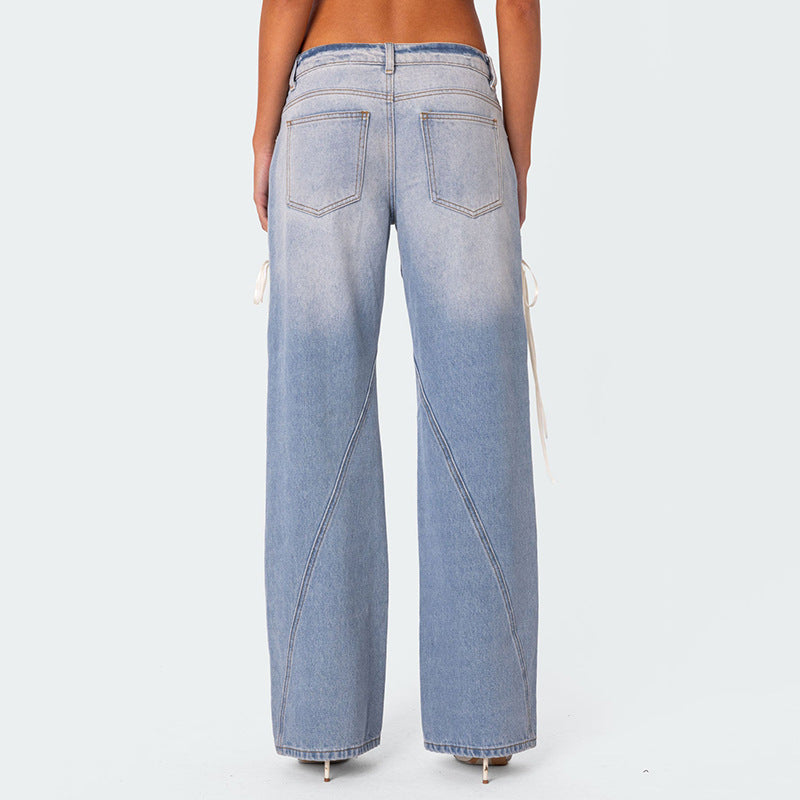 Lace-up Low-rise Straight-Leg Jeans