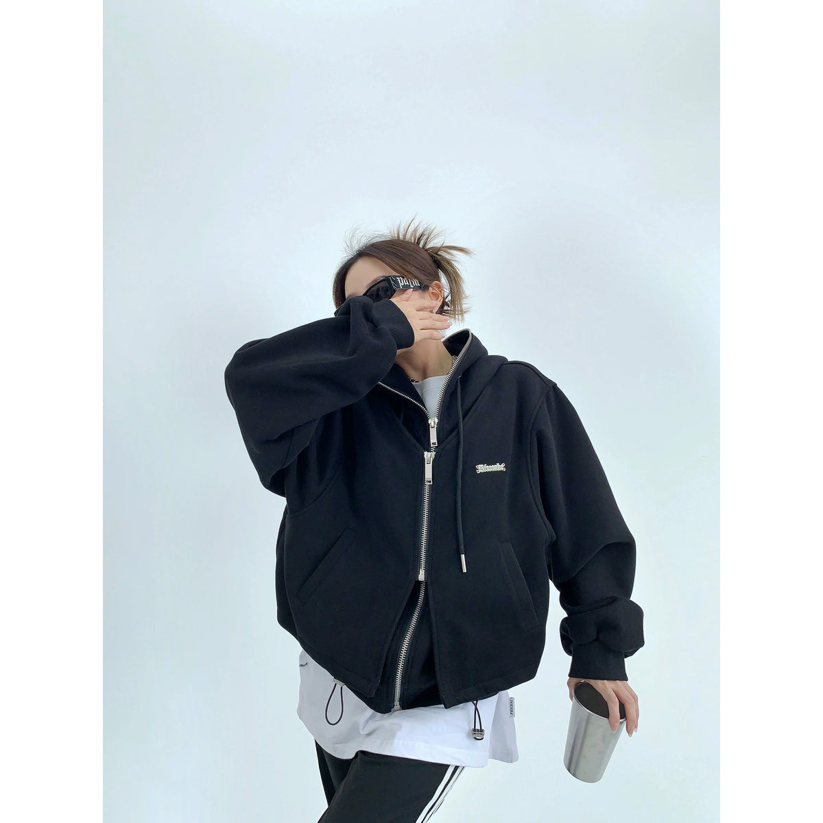 Fake Layered Zipper Hoodie