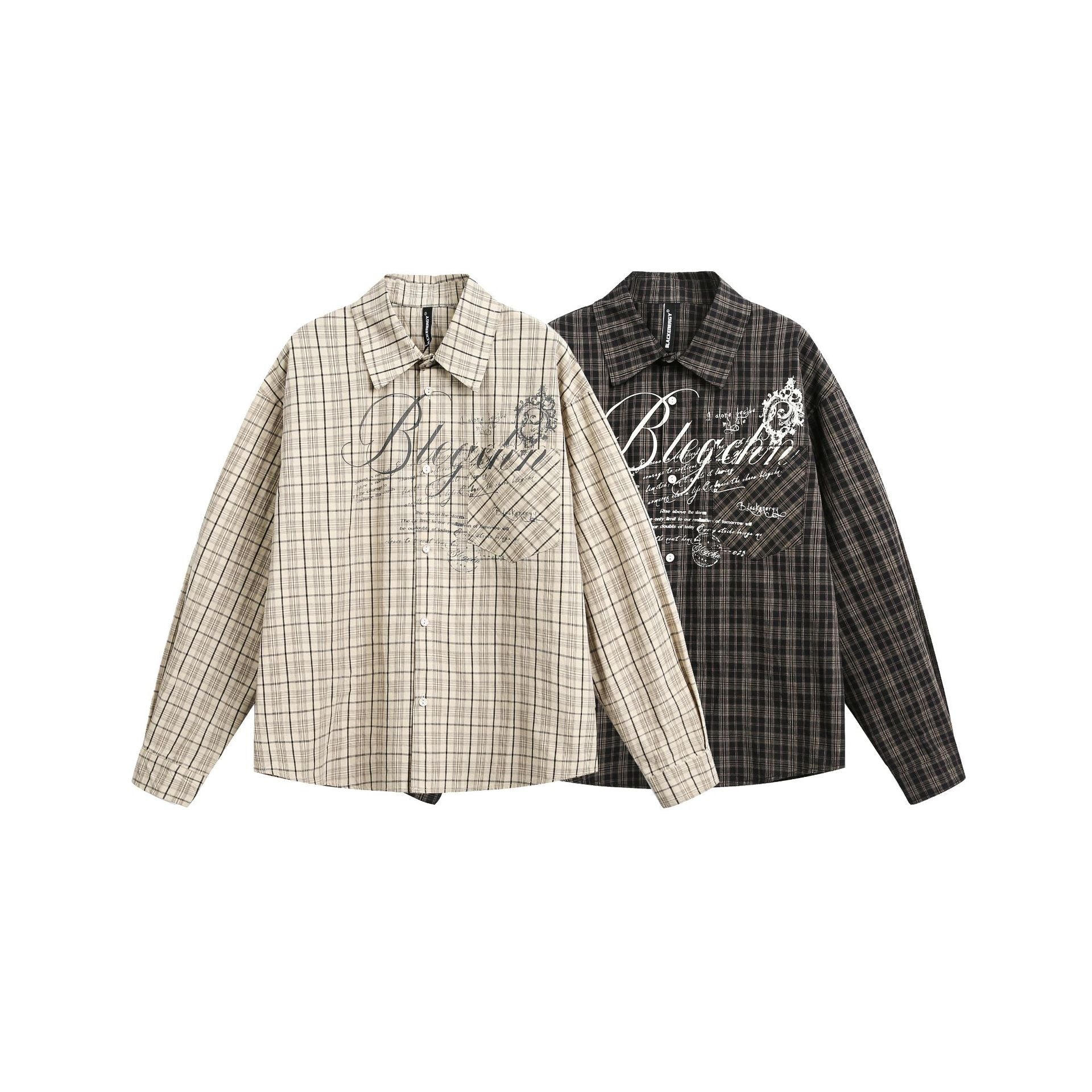 Plaid Letter Print Long Sleeve Shirt