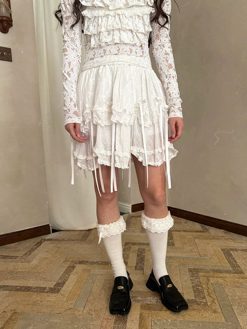 Bow Double-Layer Patchwork Half Skirt
