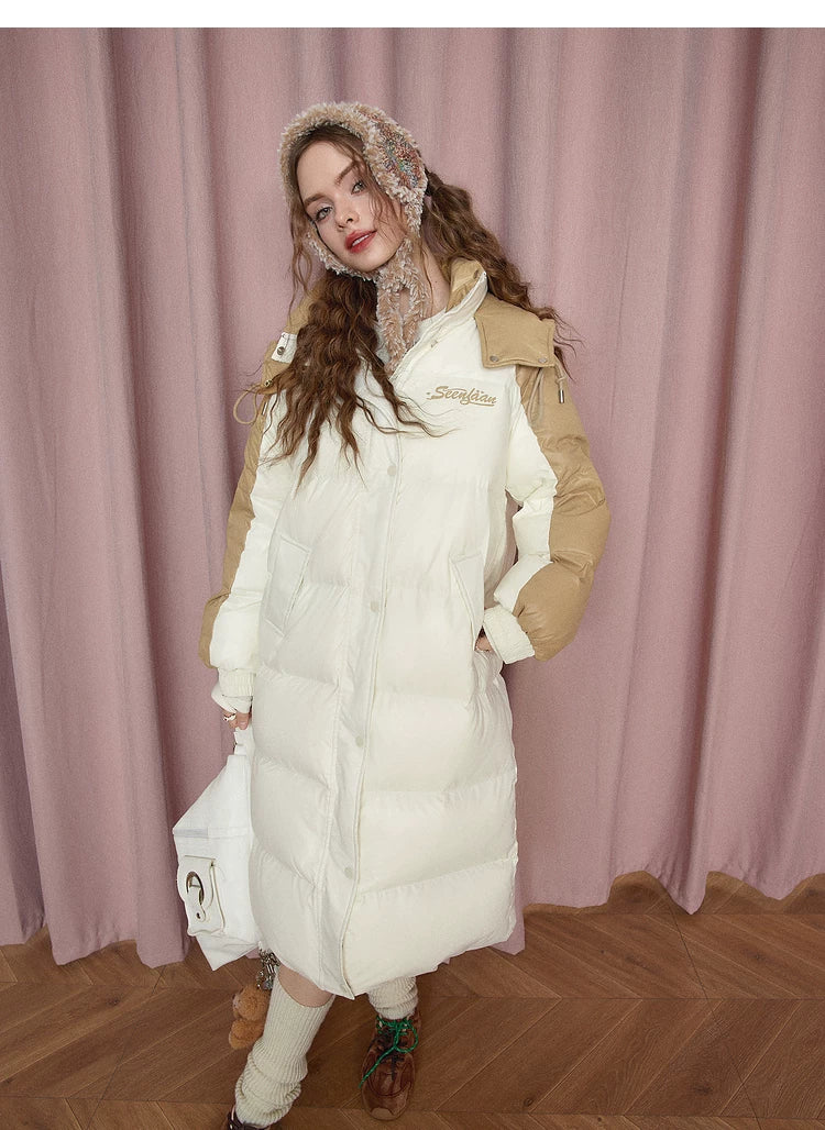 Stand Neck Long White Duck Down Coat
