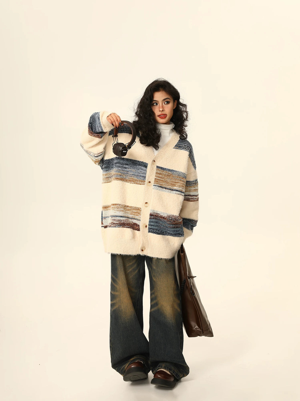 Oversized Striped Knit Cardigan