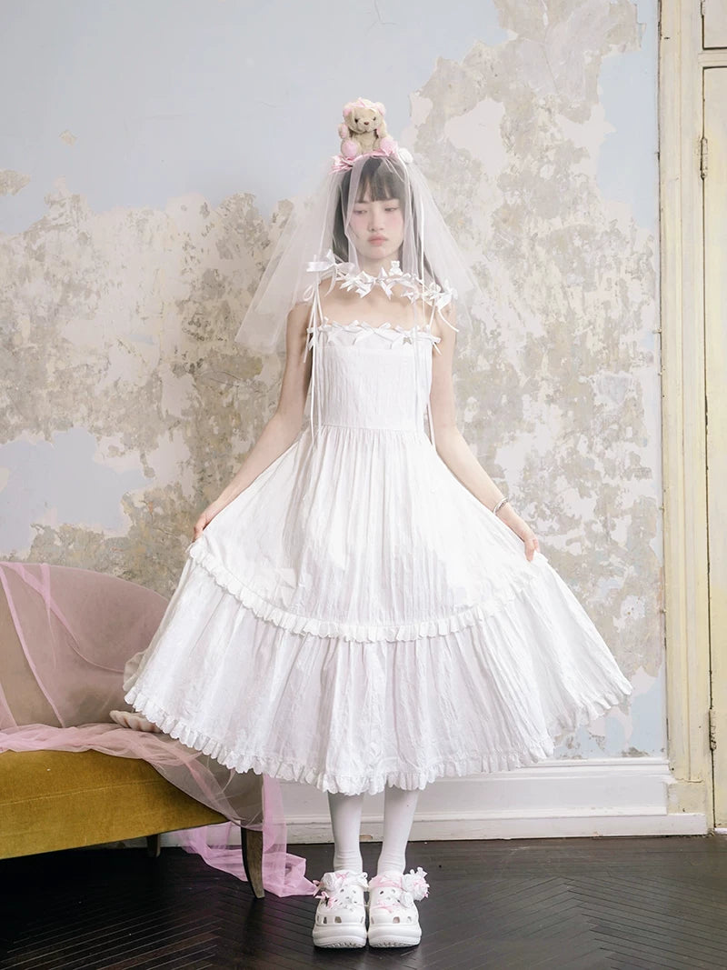 Bow Check Lace Camisole Dress