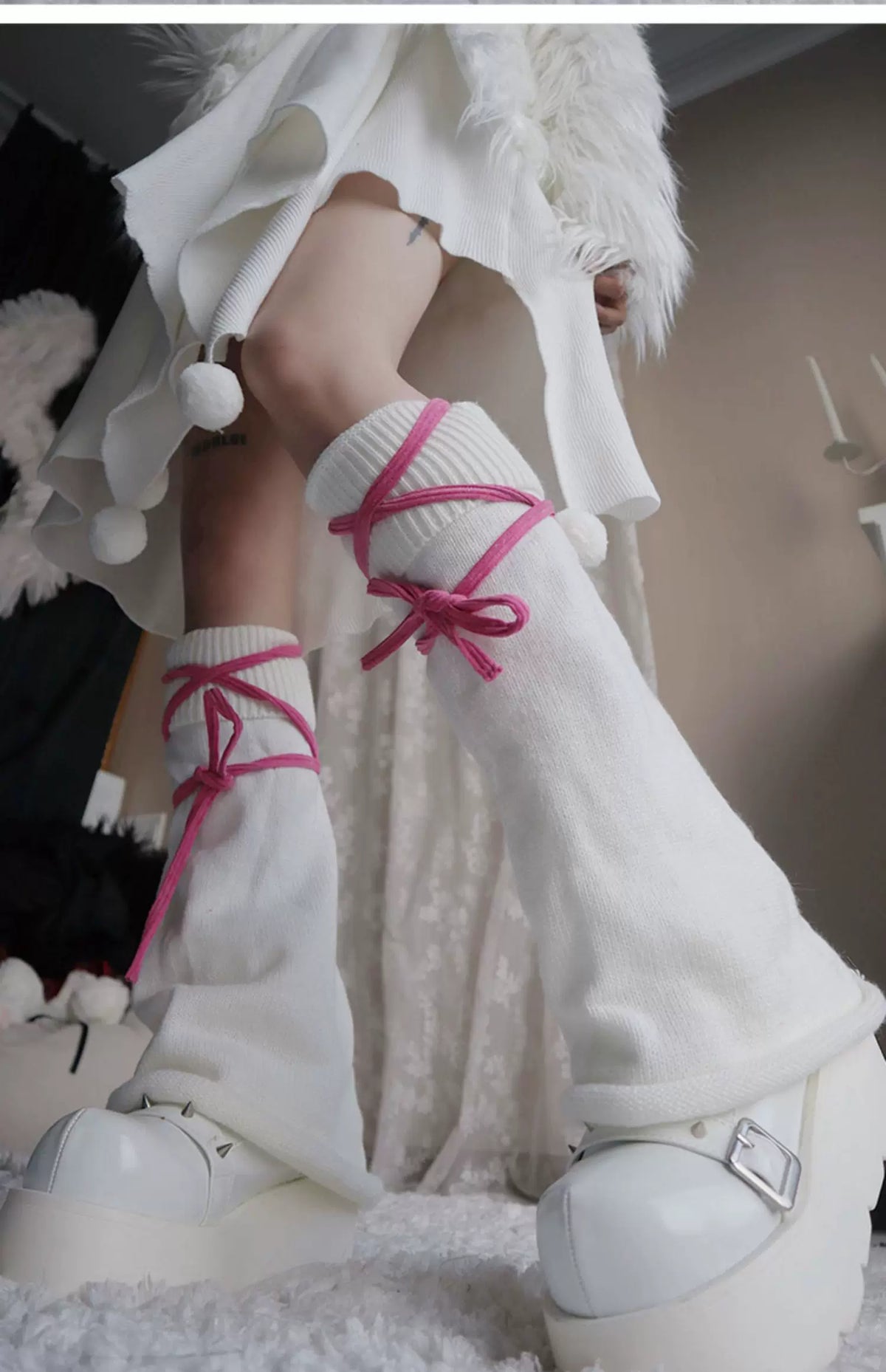 Tie-Strap Knit Leg Warmers
