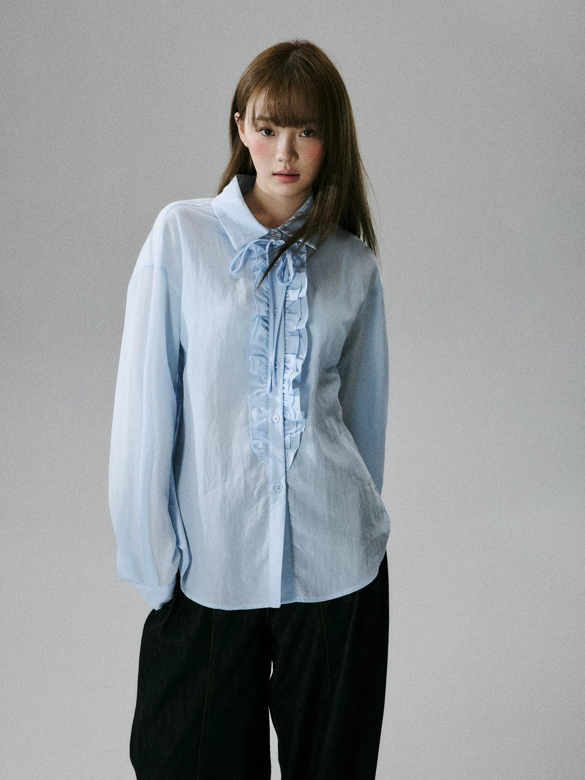 Wrinkled Lyocell Asymmetrical Bow Strap Sunscreen Long Sleeve Shirt