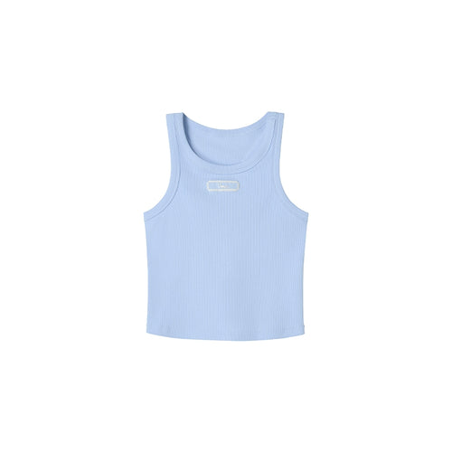 Chaleco de cuello redondo con corte recortado y letras - S / Azul