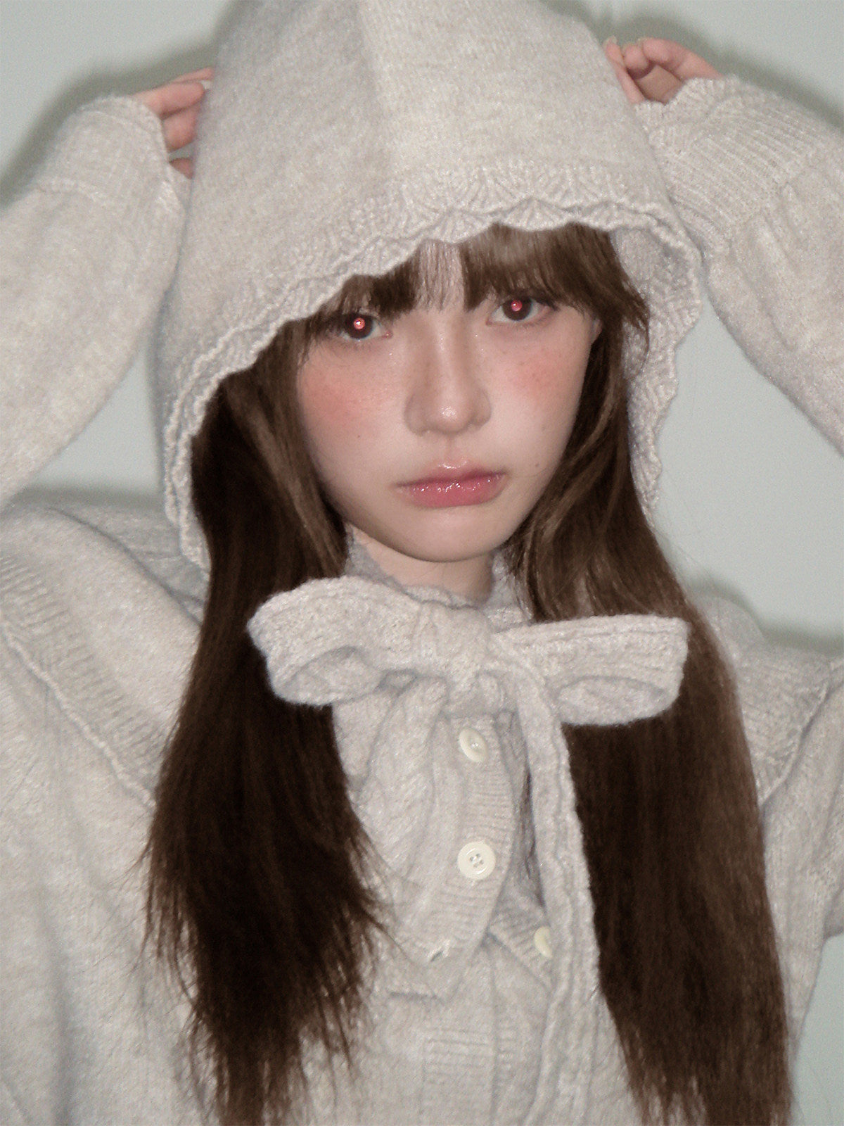 Ruffled Collar And Bow Detail Knit Cardigan