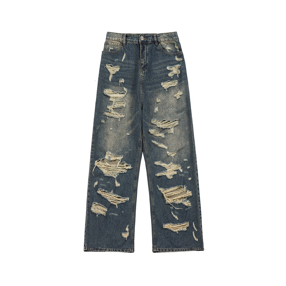 Washed Ripped Straight Wide Leg Jeans