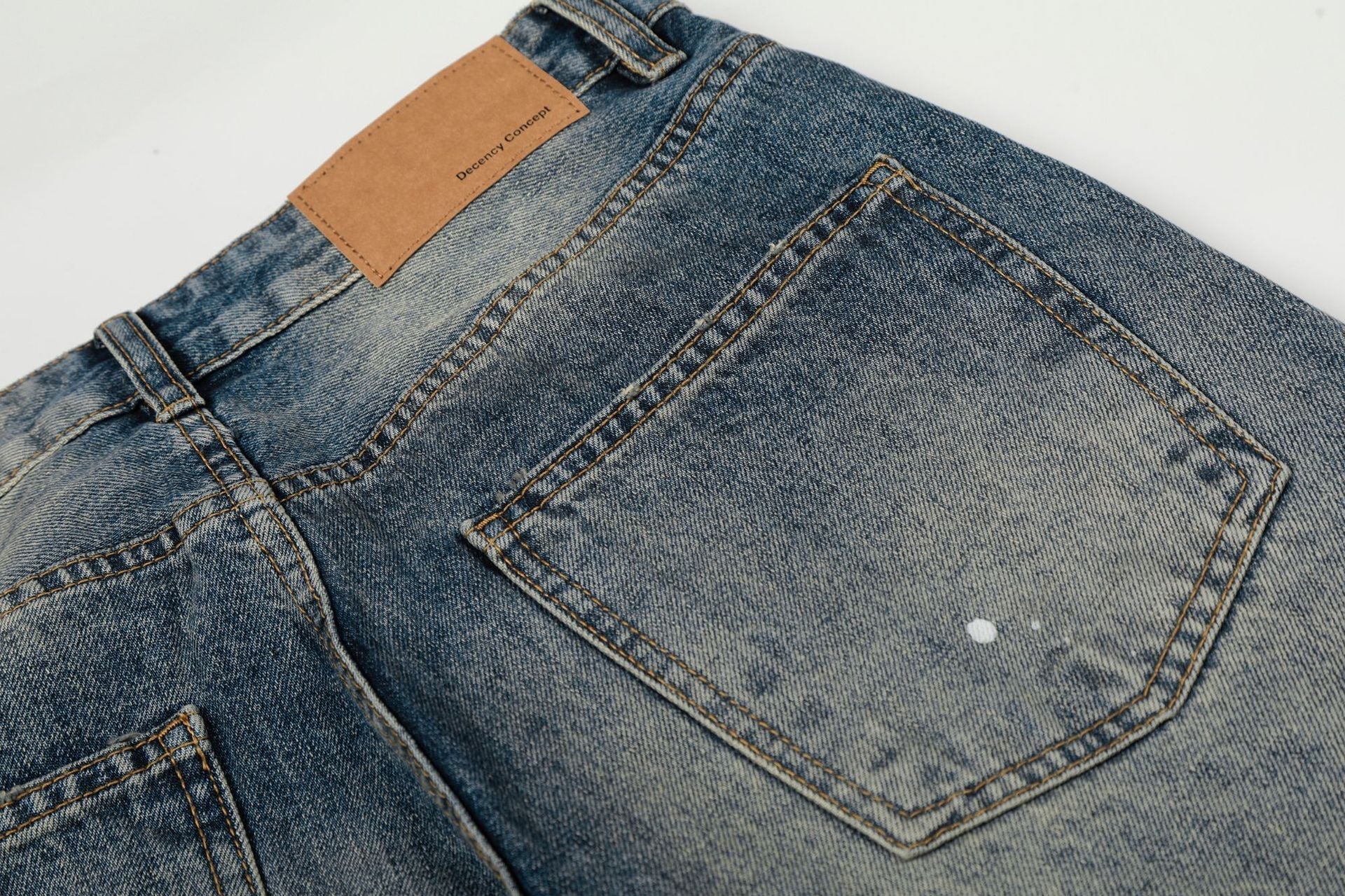 Washed Whisker Paint Splatter Straight Denim Jeans