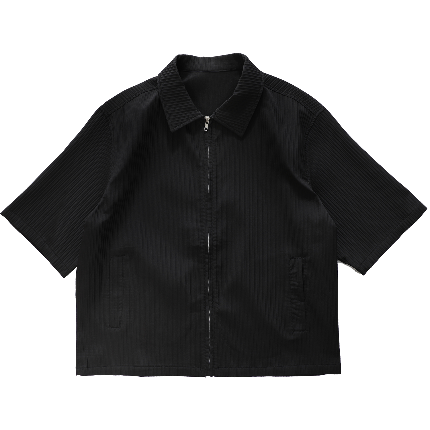 Textured Raised-Collar Short Sleeve Shirt