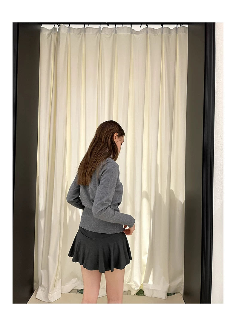 Collar Knit Sweater & Pleats Short Skirt Setup