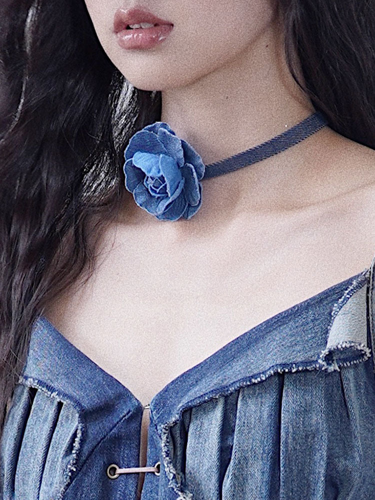Denim Rose Necklace