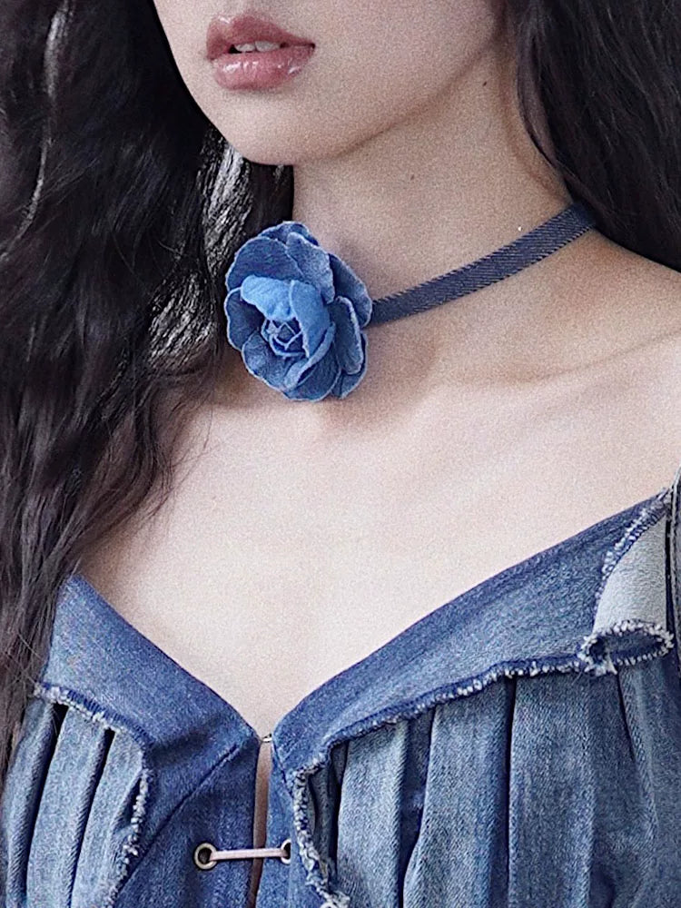 Denim Rose Necklace