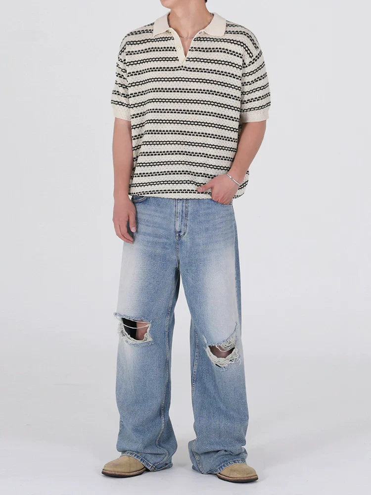 Striped Lightweight Short Sleeve  Knit Polo Shirt