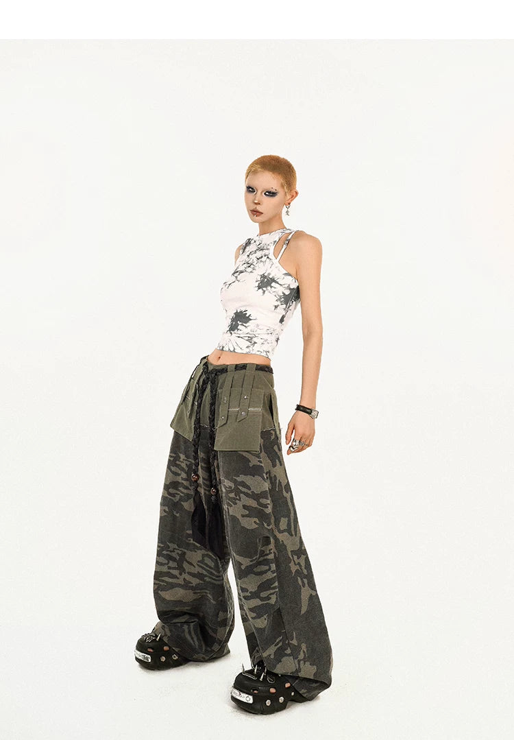 Heavy Craft Camouflage Multi-Pocket Wide Leg Cargo Pants