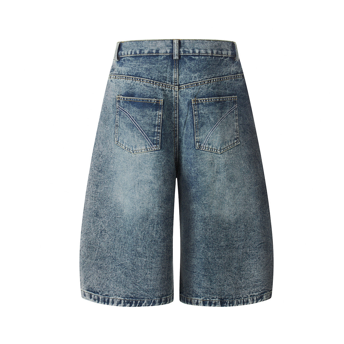 Washed Studs Panel Cropped Denim Jort