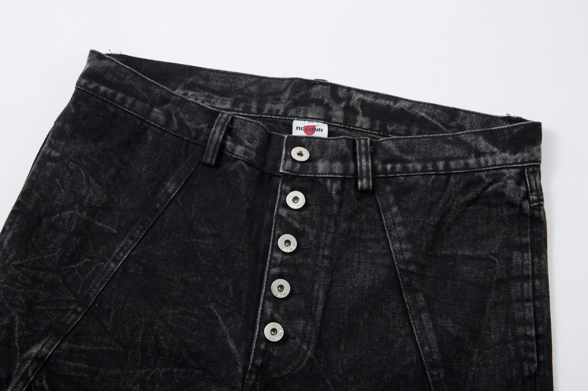 Washed Crinkle Button Fly Wide Leg Denim Jeans