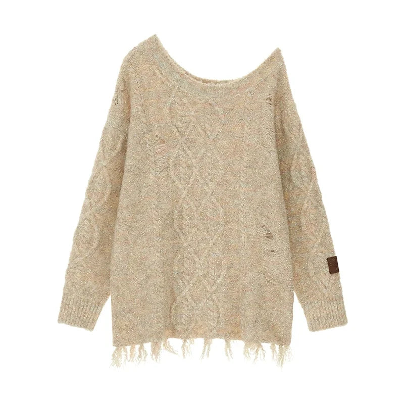 Wool Blend Tassel Knit Sweater & Waist Belt
