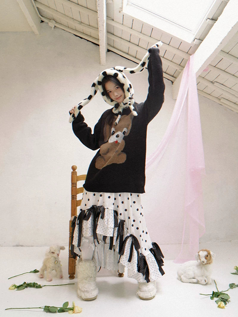 Dog Graphic Design Oversize Knit Sweater