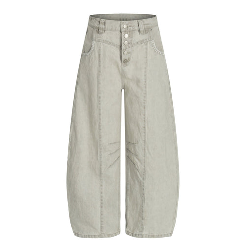 Panel Curved Wide Leg Cargo Pants - Beige / S