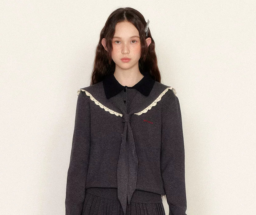 Detachable Sailor Collar Knit Sweater & Pleated Skirt Setup