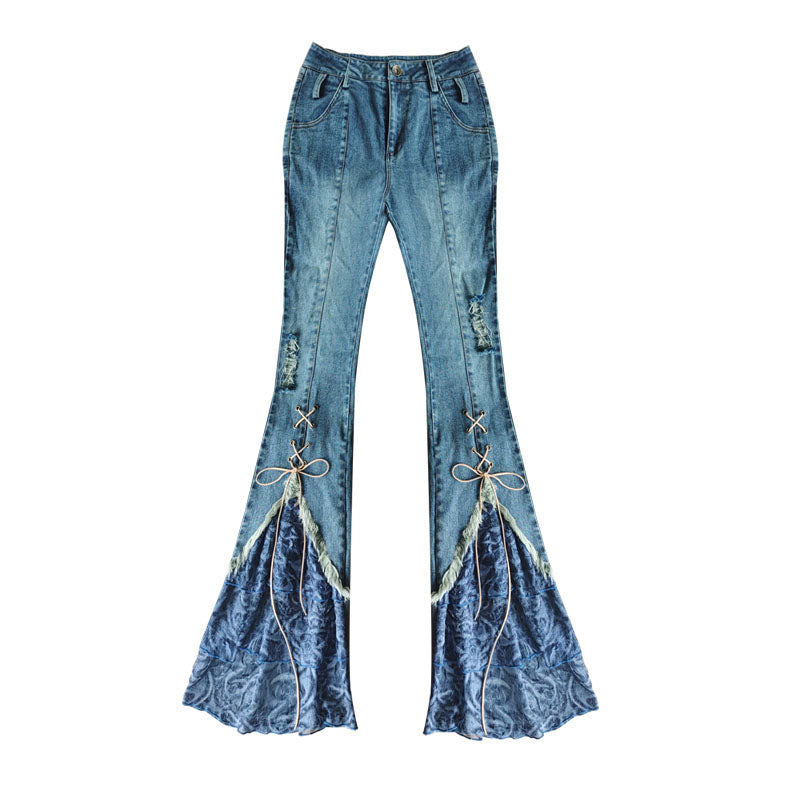 Patchwork Strap Detail Denim Pants