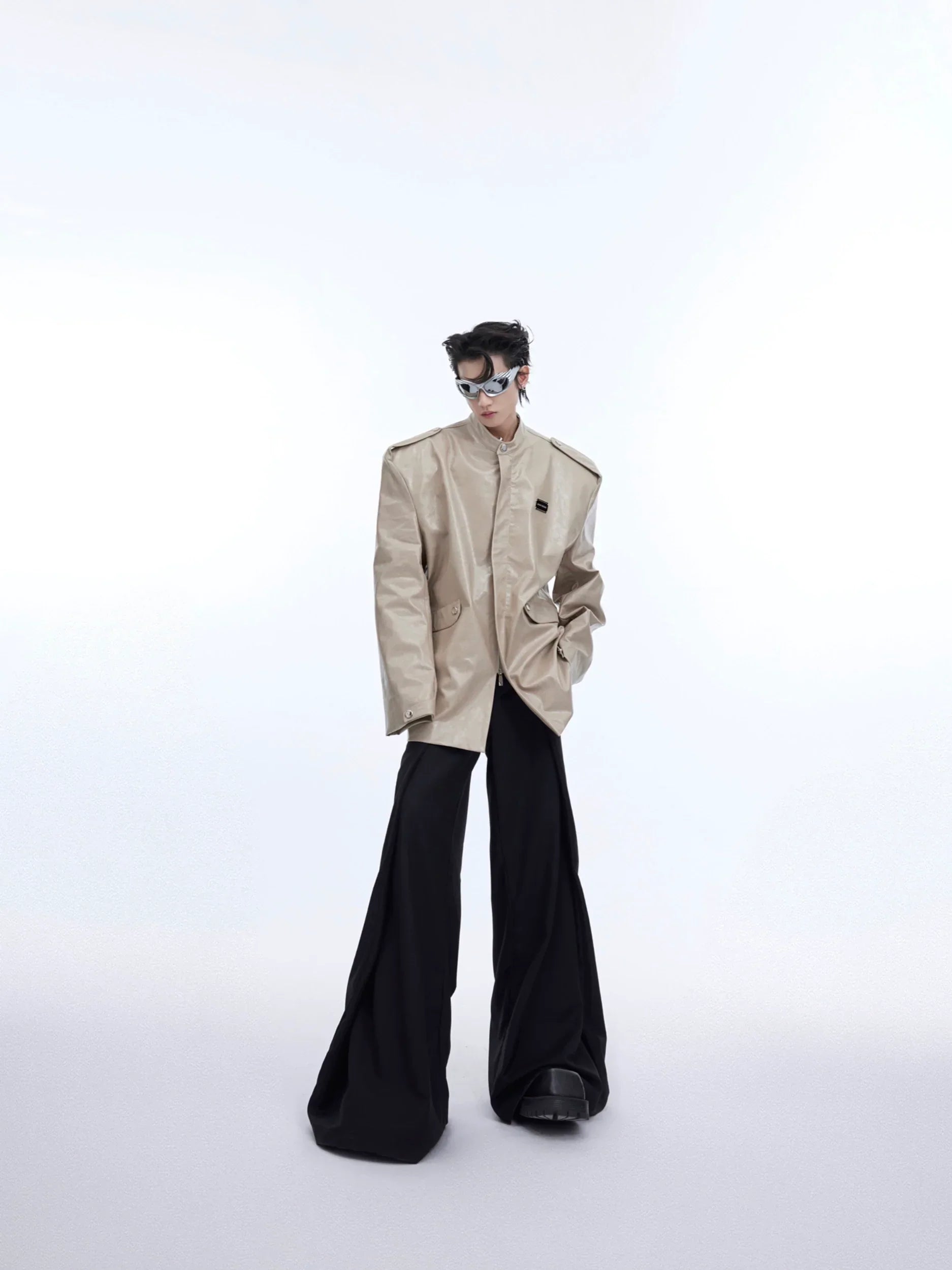 Oversize Shoulder Pad PU Leather Jacket