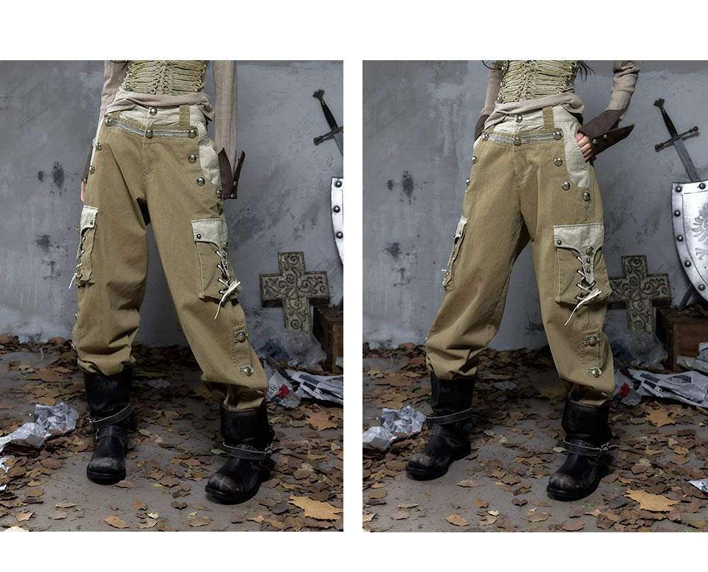 Panel Design Multi-Pocket Tapered Pants