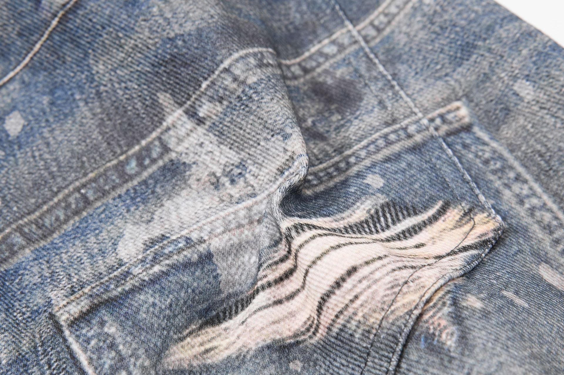 Star Print Fake Layered Curved Wide Leg Denim Jeans