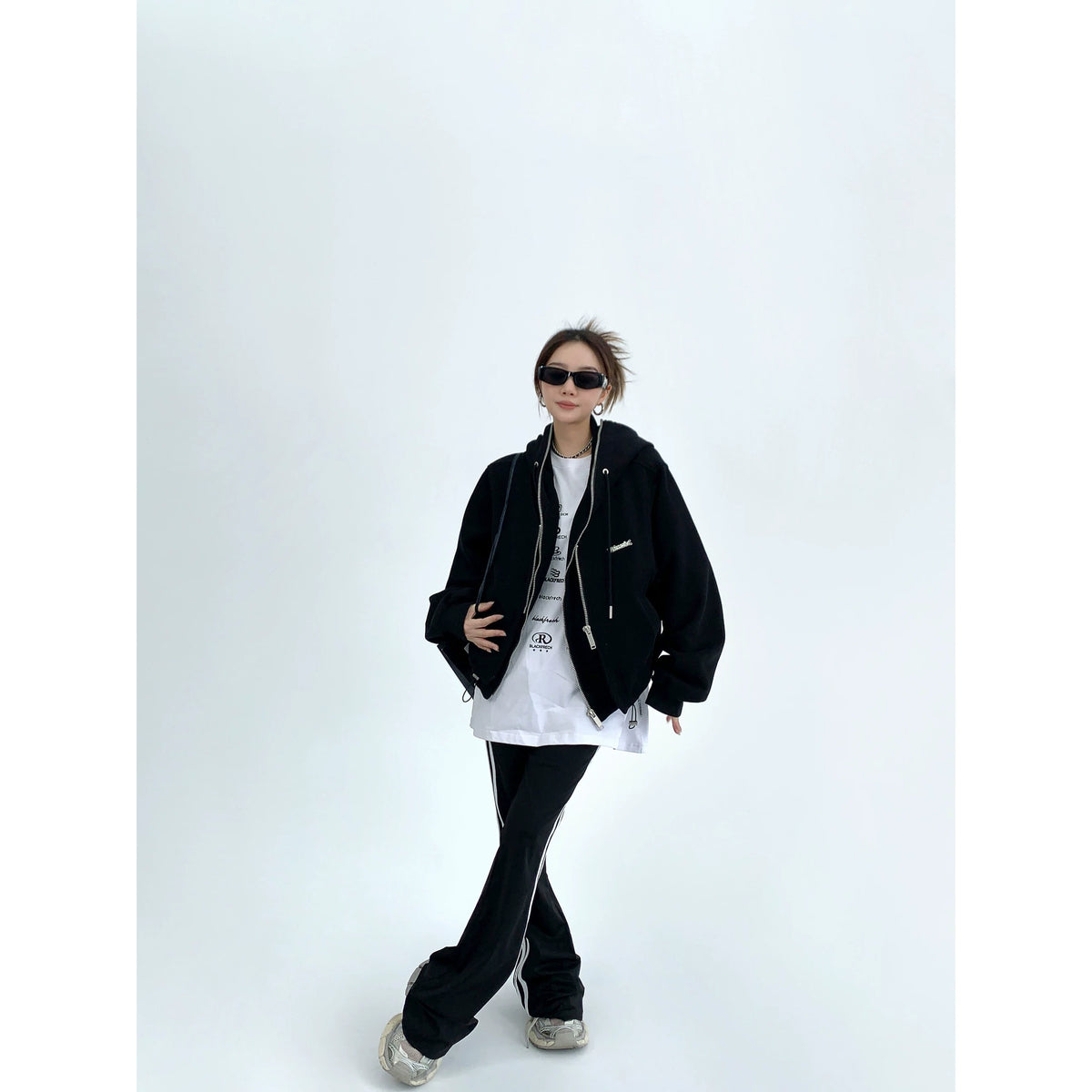 Fake Layered Zipper Hoodie