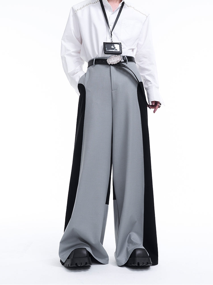 Contrast Color Tailored Jacket & Wide-leg Trousers Setup