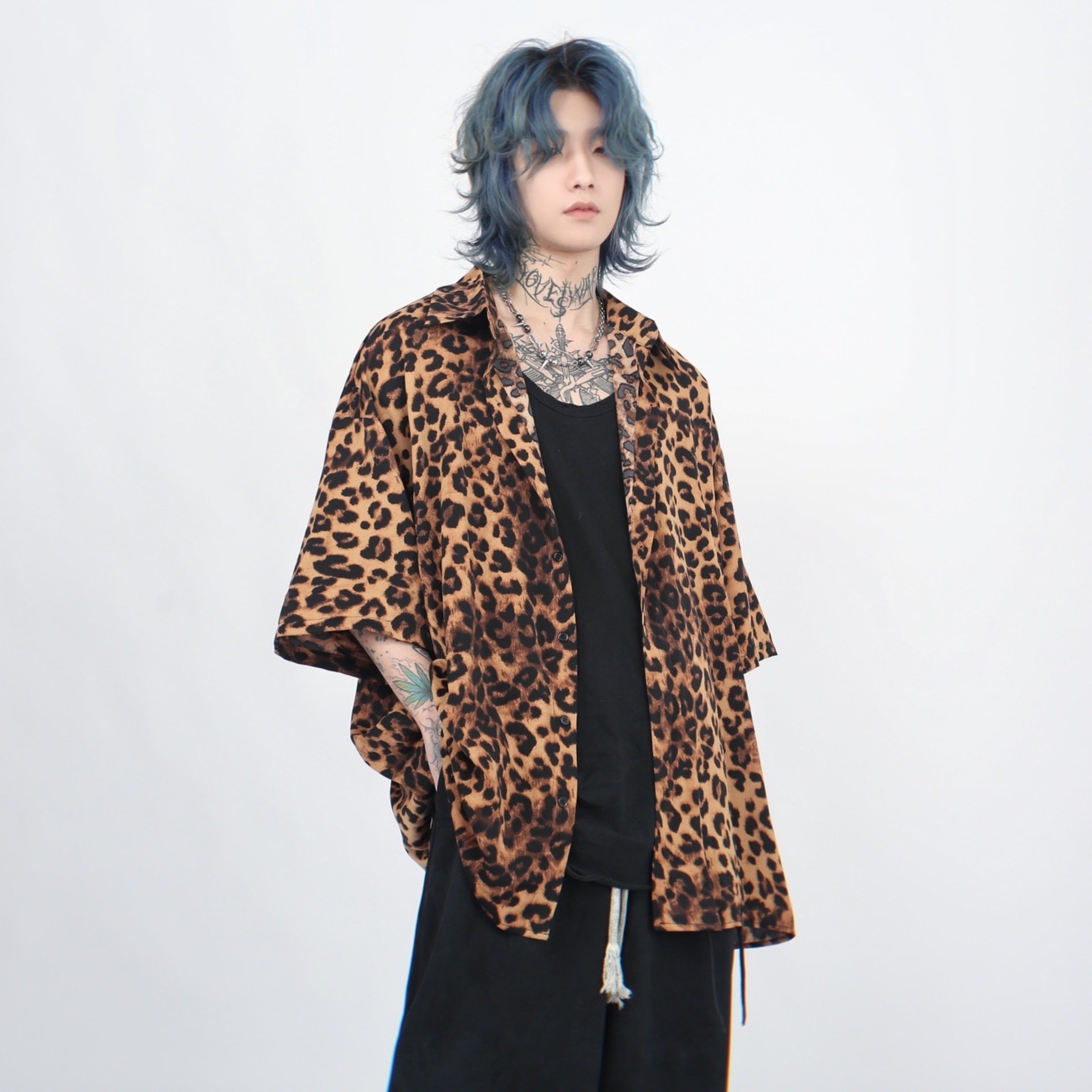Leopard Print Oversize Short Sleeve Shirt