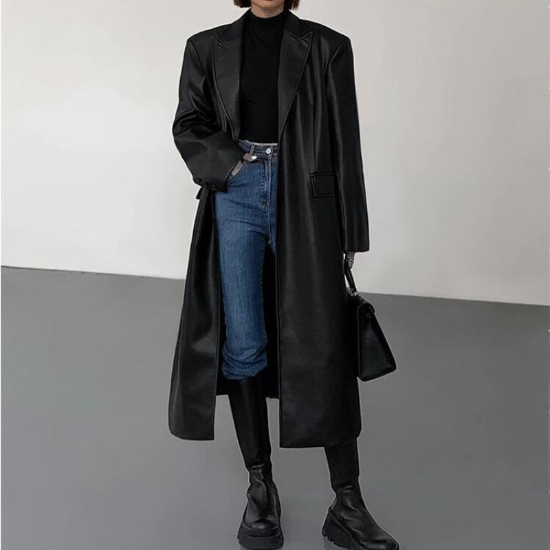 Chic High-Quality Black Leather  Coat