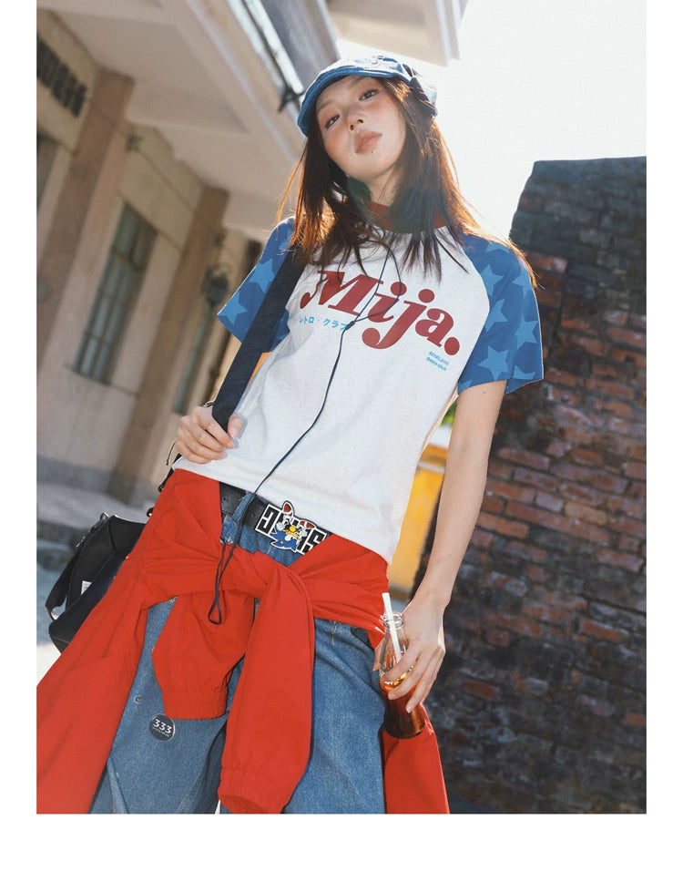 Raglan Sleeve Letter Print Fitted Short Sleeve T-Shirt
