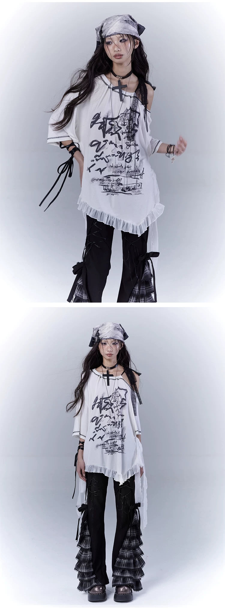 Design Print Sheer Oversize Short Sleeve T-Shirt