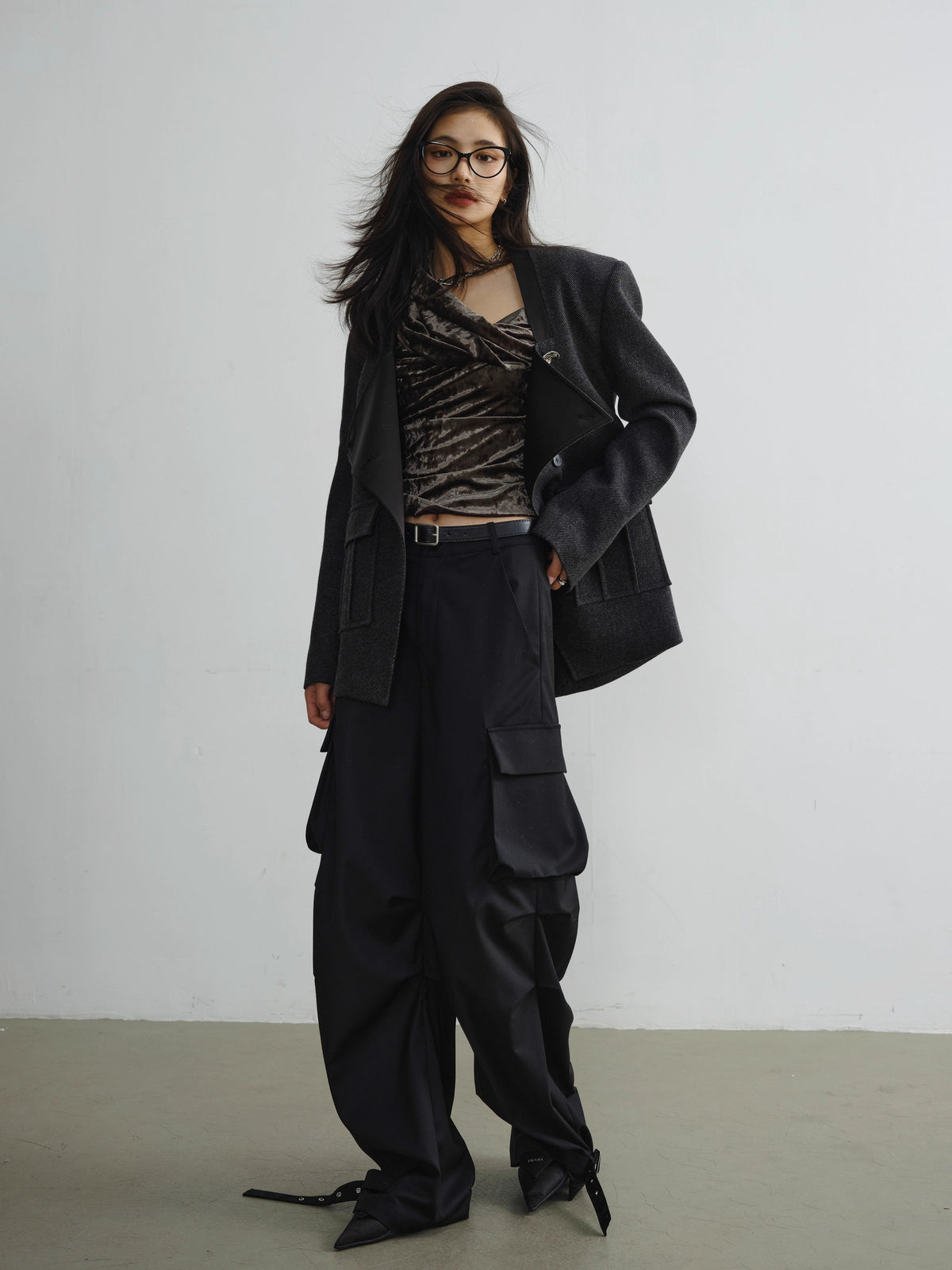 Low Neckline Diagonal Placket Jacket