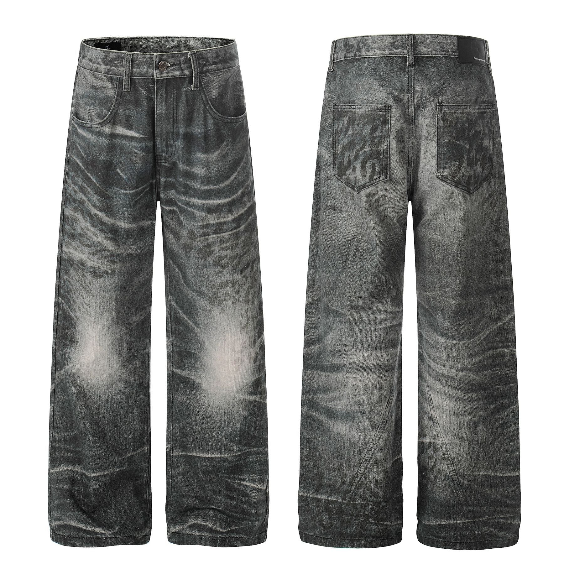 Washed Whisker Straight Denim Jeans