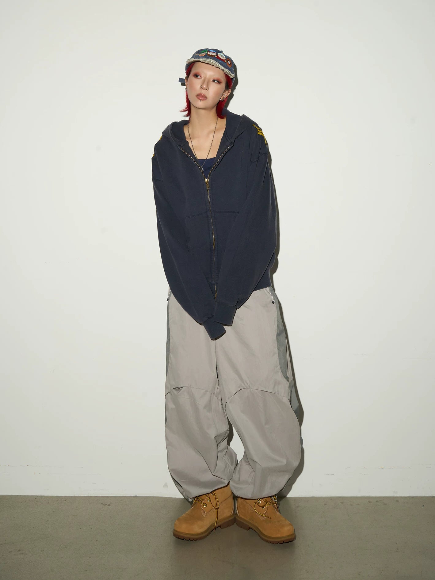 Oversize Nylon Hooded Jacket & Panel Wide Leg Pants Setup