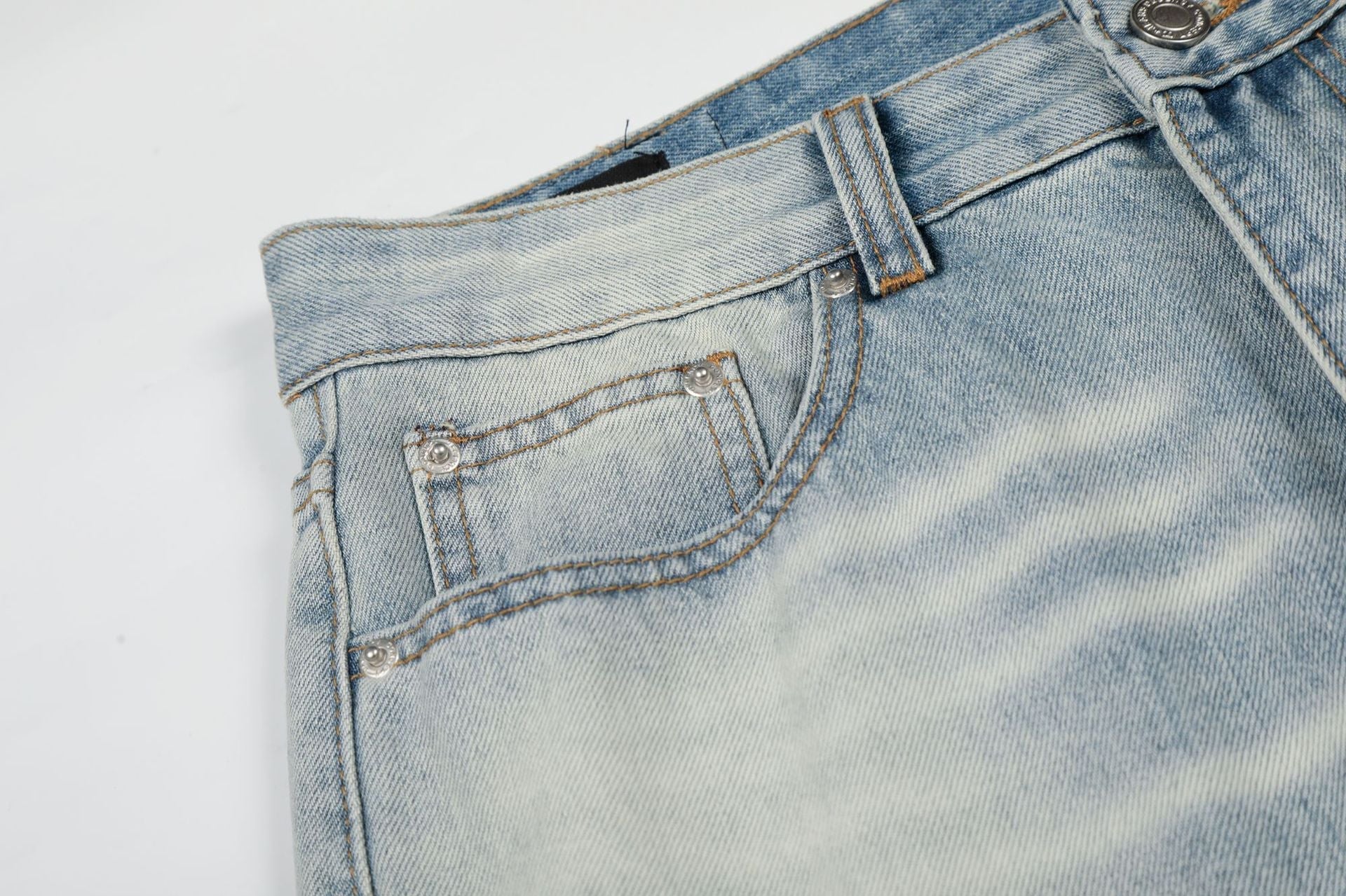 Washed Whisker Wide Leg Denim Jeans