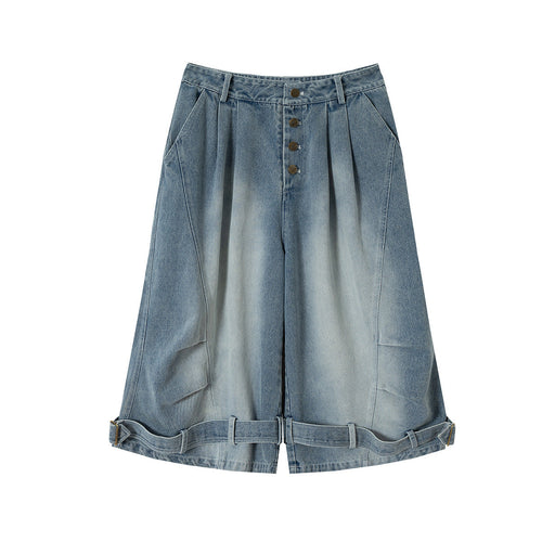 Shorts Jeans Larga com Amarração e Lavagem - Azul / M
