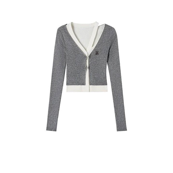 Fake Layered Long Sleeve Knit Cardigan
