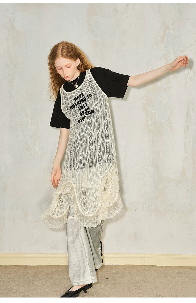 Embroidery Hollow Lace Tank Top Dress