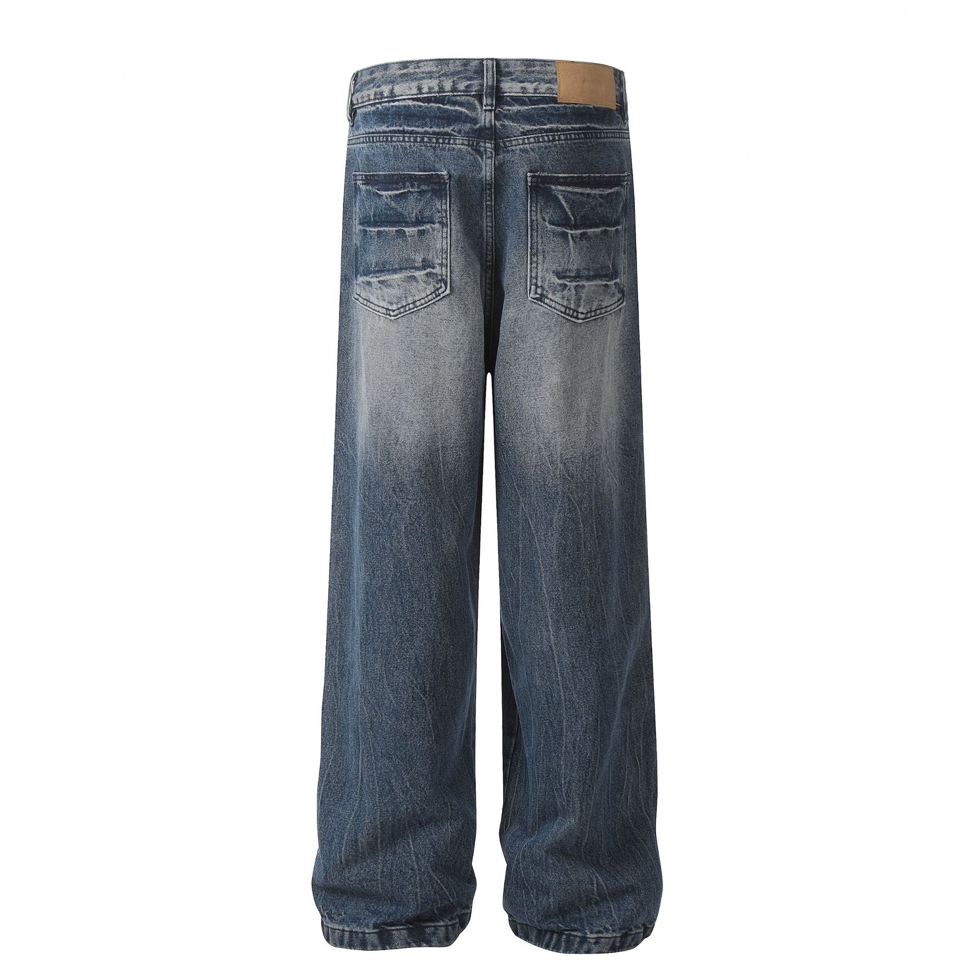Washed Whisker Straight Denim Jeans