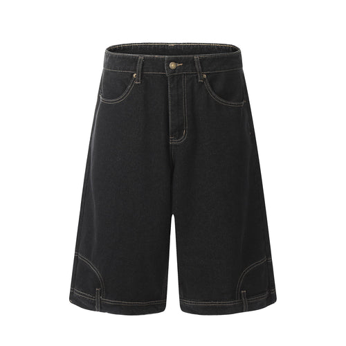 Bermuda Jeans Wide Leg Desconstruída Lavada - Preto / S