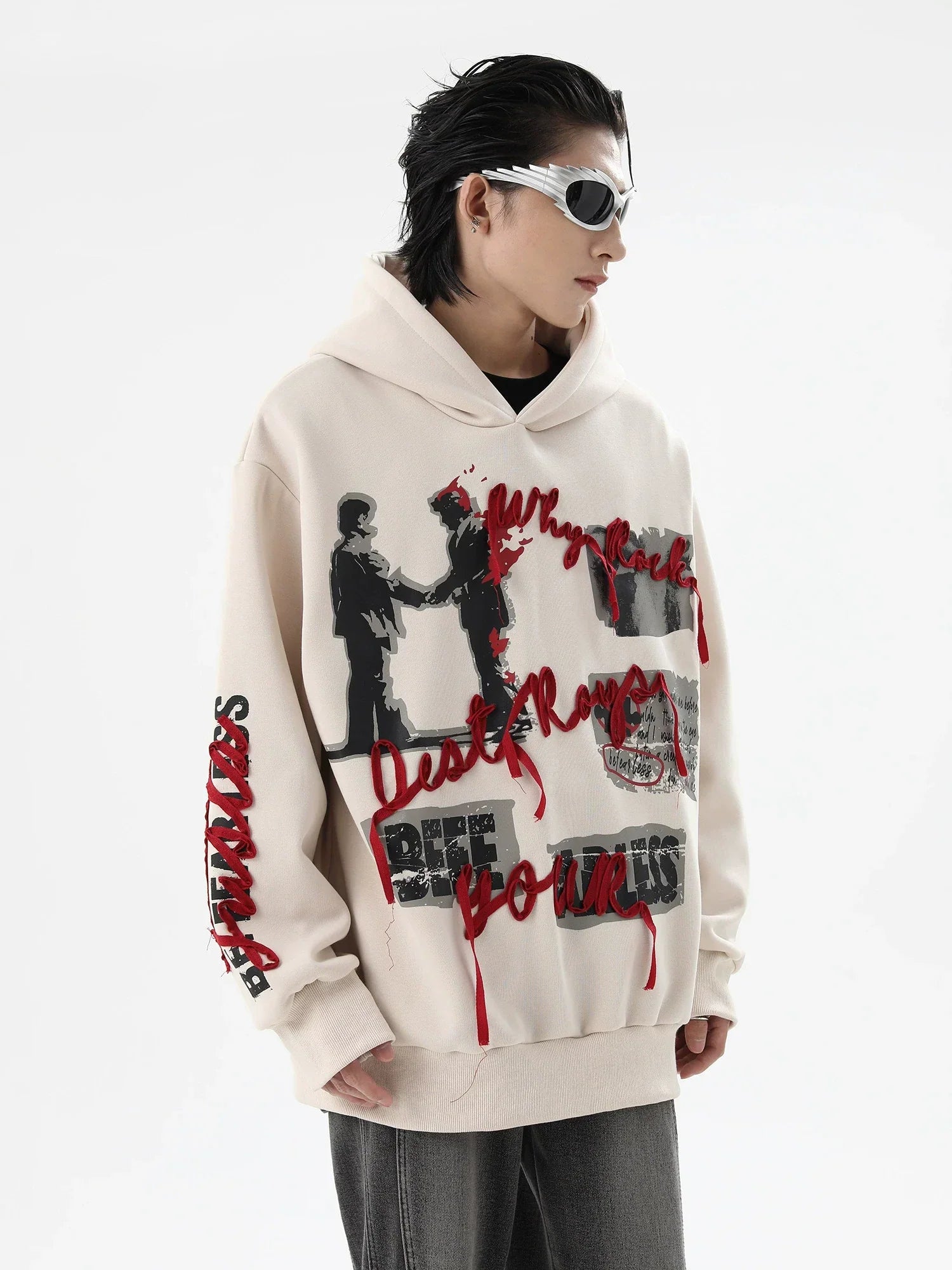 Felpa oversize con cappuccio e motivo a nastro