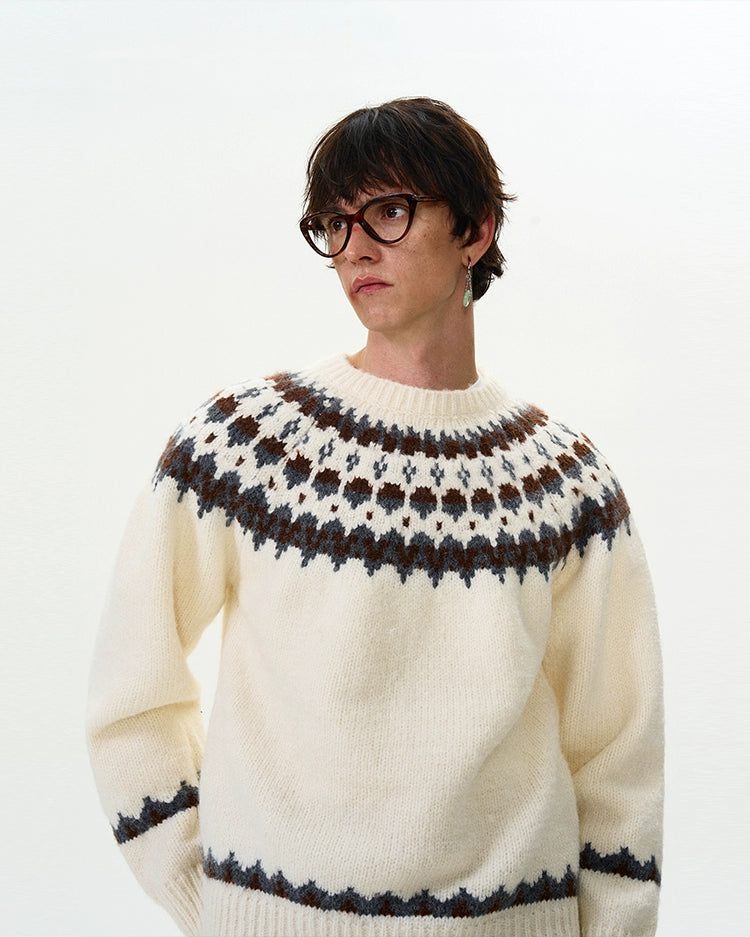 Suéter vintage de cuello redondo en jacquard