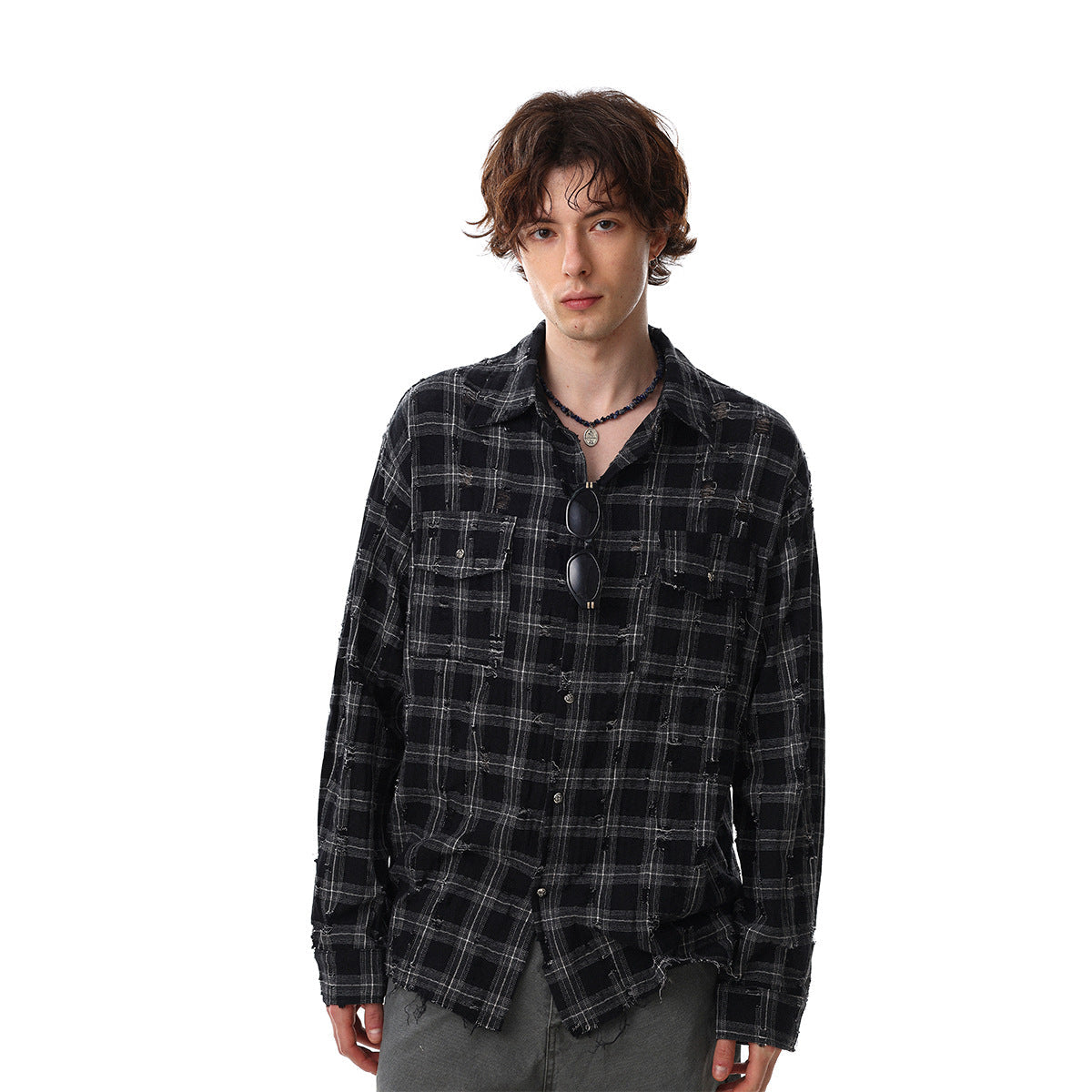 Plaid Damage Wash Long Sleeve Shirt