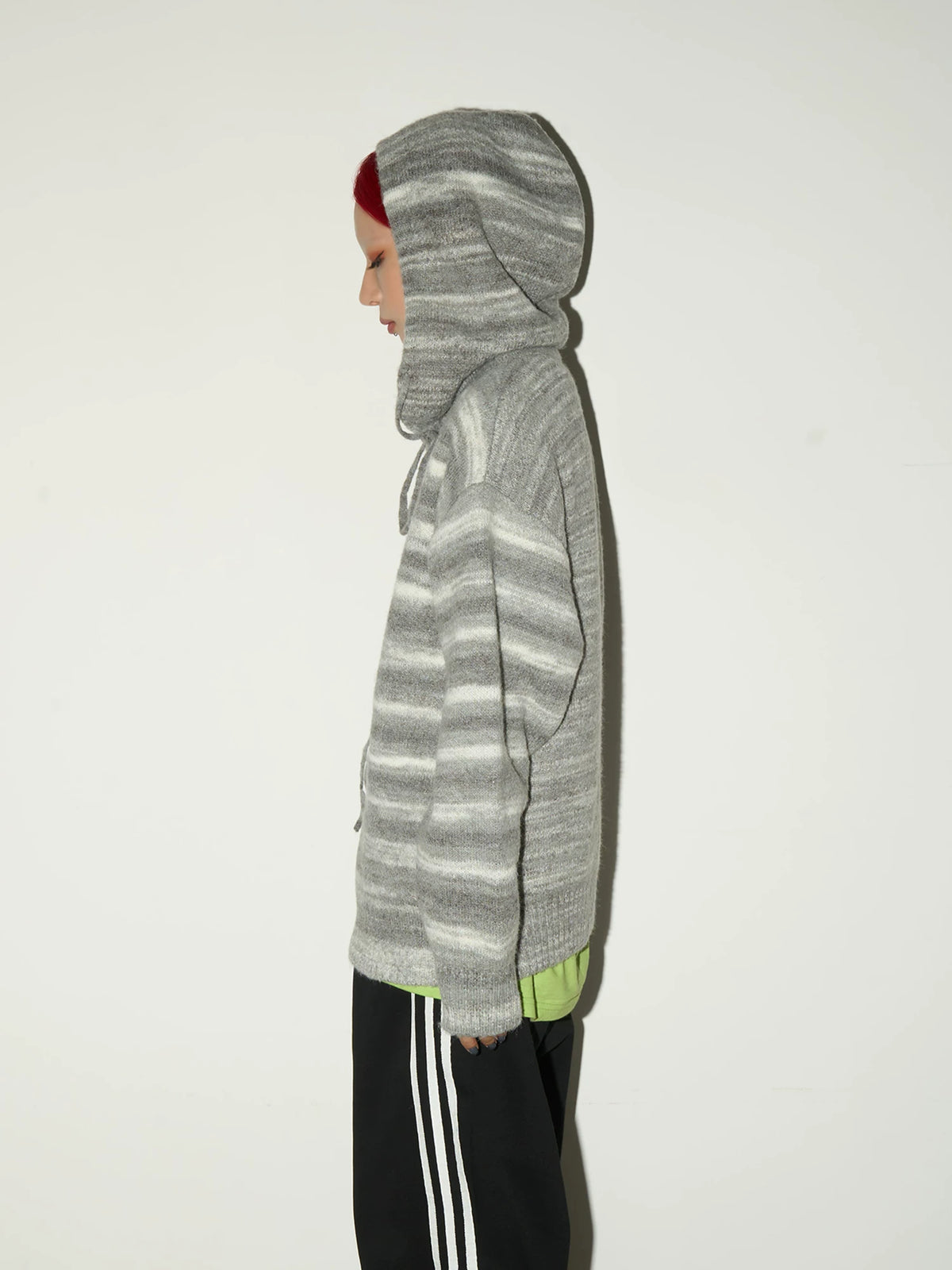 Stripe Hooded Zipper Knit Cardigan