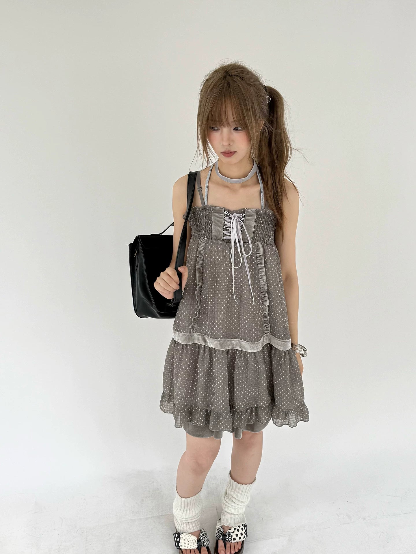 Polka Dot Patchwork Spaghetti Strap Dress