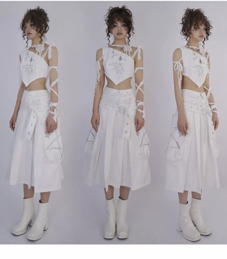 Butterfly Embroidery Tie-Strap Tank Top